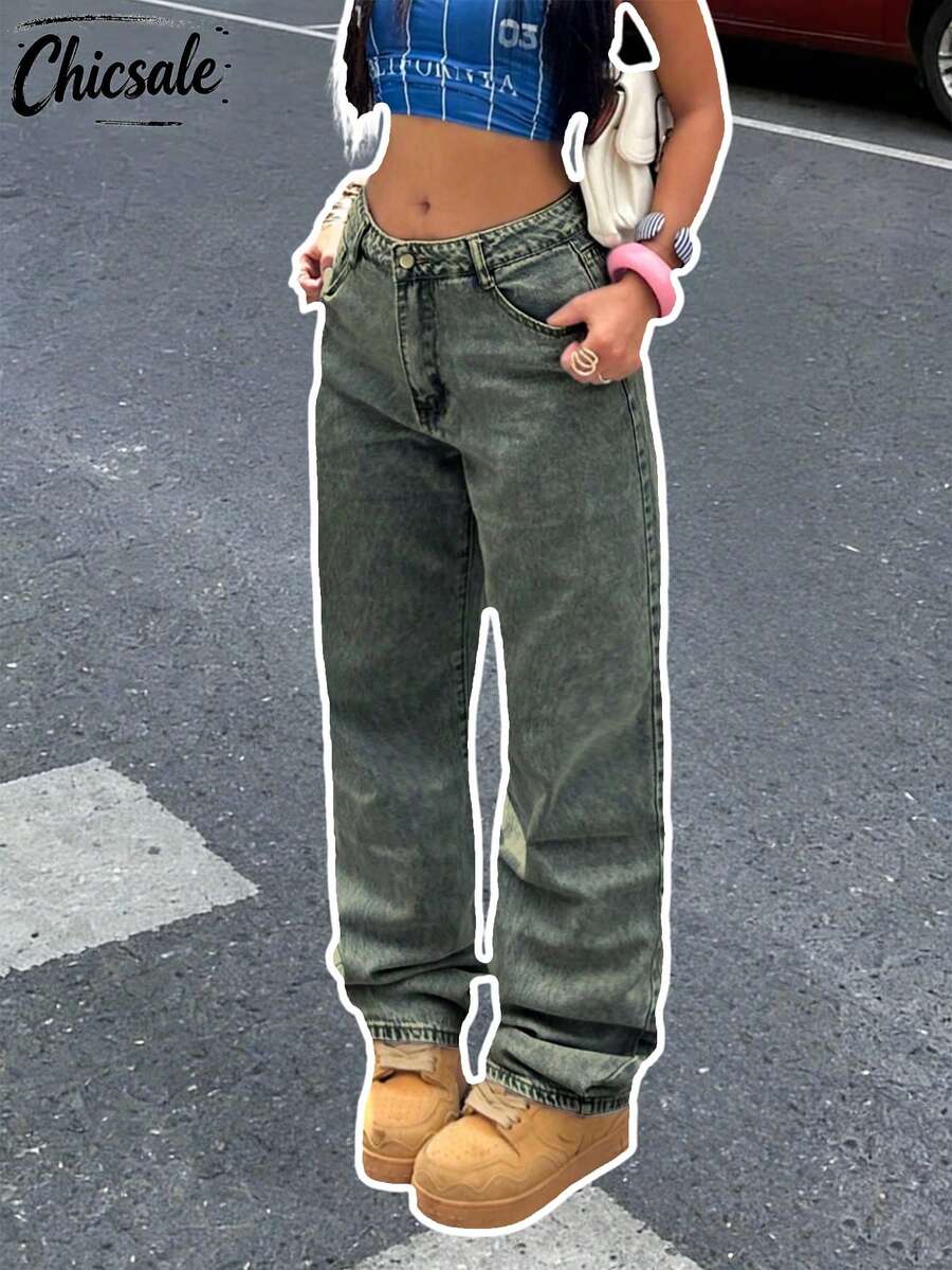 Women's Casual Light-Washed Wide-Leg Jeans, Suitable For Daily Wear Spring