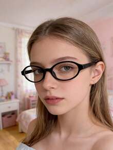 1副复古小框锌合金眼镜，椭圆形镜框，适合学生和女士，四季皆宜 - 彩色 - 查看 4