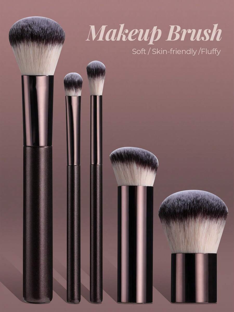 Bộ cọ trang điểm đa năng 5 món BS-MALL, tiện dụng khi di chuyển, không gây kích ứng, không rụng lông, bao gồm cọ tán phấn mắt, cọ đánh phấn phủ và cọ tán kem nền đa năng. - Cà phê nâu - Xem 1