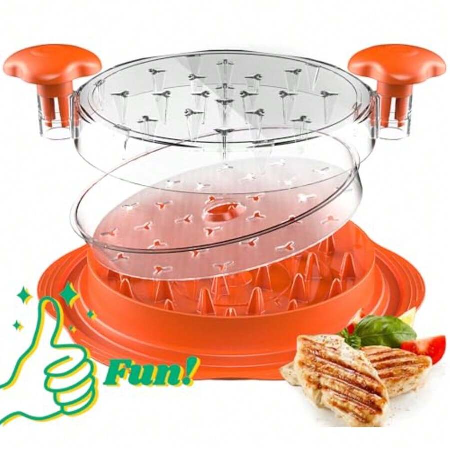 Chicken Shredder with Removable Plate - Manual Meat Shredder Tool with Transparent Lid and Cleaning Brush Dishwasher Safe Kitchen Gadget for Shredding Chicken Pork Beef Pulled Pork Orange - Naranja - Ver 1