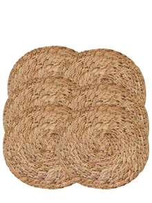 4/6pcs Natural Water Hyacinth Woven Placemats - Handmade Rattan Round Coasters, Rustic Style Wicker Insulation Mats For Dining Table, Home Decor, Wedding, Picnic, Holiday Celebration; Handcrafted - Brown - View 20
