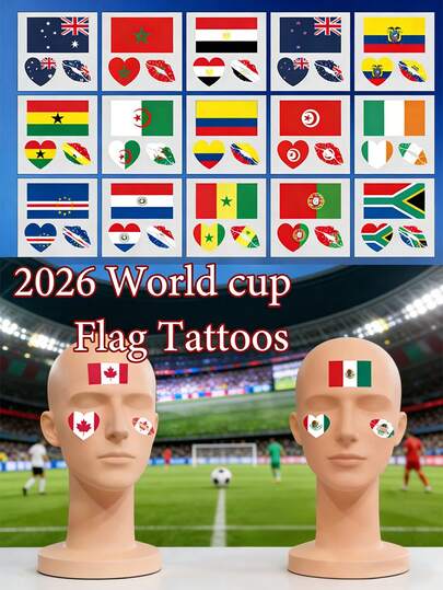 1Pc 2026 World Cup Flag Temporary Stickers, Country Flags For Soccer Events, Party Decorations, Waterproof Stickers For Football Fans, Sports Events For Soccer Matches & Celebrations