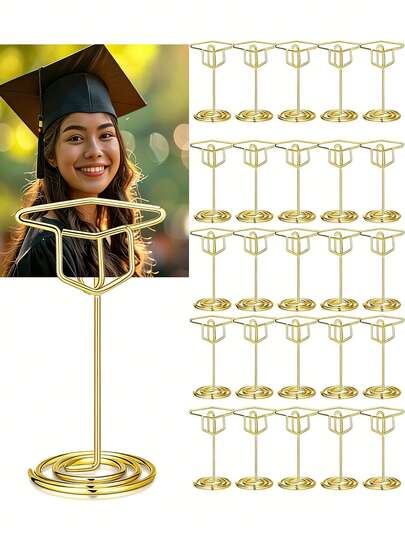 2/6/12/16 件套毕业帽毕业照展示架，金色照片架，用于中心装饰品、毕业桌号架、卡片架，适用于 2026 届毕业派对用品。