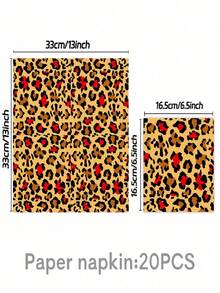 50 piezas Conjunto de suministros para fiestas con estampado de leopardo rojo-marrón - Platos, vasos y servilletas desechables de papel con patrón animal de moda, vajilla para fiestas, adecuado para fiestas de cumpleaños con tema retro para adultos y reuniones de estilo audaz, decoraciones con estampados elegantes, ideal para regalos y celebraciones en casa. - Multicolor - Ver 10