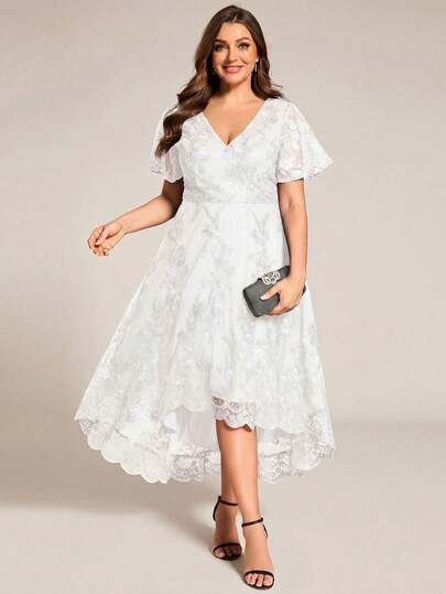 EVERPRETTY Elegante vestido de novia de corte alto y bajo en blanco para fiesta de ducha nupcial, vestido formal de invitada de boda para primavera/verano, vestido de novia para fiesta de boda