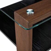 Modern Coffee Table With Storage, Tempered Glass Top And Walnut Legs, 65 X 41 X 45.5 Cm, Contemporary Living Room Table Ideal For Home Office, Apartments And Small Spaces. - View 9