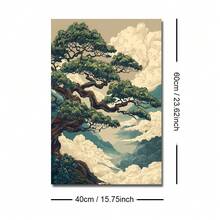 1幅带框/不带框抽象日式松树山景帆布海报，复古自然风景日式禅意墙面艺术印刷品，侘寂复古画作，适用于公寓、客厅、卧室、现代家居装饰 - A - 查看 11