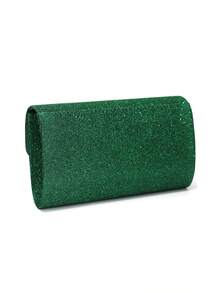 小号信封手拿包，经典时尚手提包，派对/晚宴包，配闪亮金属链条肩带 - 綠色 - 查看 2