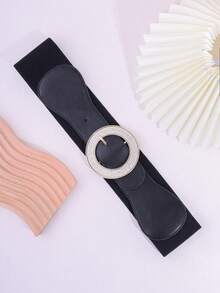 1 chiếc thắt lưng co giãn bằng da PU bóng, kiểu dáng thanh lịch thường ngày, phù hợp với nhiều loại váy và mọi mùa. - màu đen - Xem 4