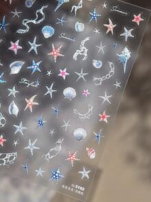 1片夏季深海海星贝壳美甲贴纸，美甲师必备，5D立体浮雕炫彩海星贝壳珊瑚美甲装饰设计，自粘式美甲贴纸，DIY美甲，女士美甲配饰礼品，海洋透明风格美甲贴纸 - 彩色 - 查看 8