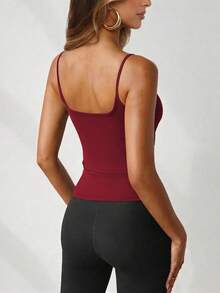 European And American Style Women Knit Sexy Cami Crop Top, Slim Fit Minimalist Summer Tank Top Casual - Wine Red - View 4