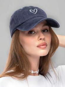 1 pièce Casquette de baseball brodée en forme de cœur, délavée et déchirée, style Y2K, unisexe, pour un usage décontracté quotidien, l'été, la plage - Casquette de baseball brodée de cœur - Voir 11
