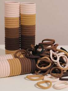 100pcs Girl's Headband, Brown Solid Color Elastic Hairband For Daily Use, Simple And Durable, Thick Ponytail Headband, Simple And Elegant Style, High Elasticity Seamless Hair Accessory - 多色的 - 查看 8