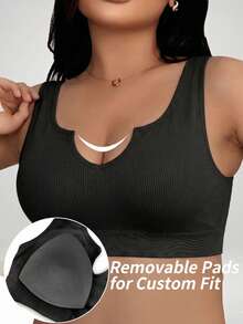 Plus Size Women Wireless Sports Bra, Lift & Shape, Breathable Yoga Bra - Black - View 1