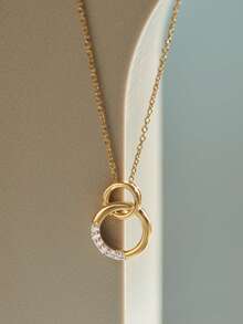女士奢华优雅S925纯银双环相连立方氧化锆吊坠项链 - Zircon Necklaces - 查看 6