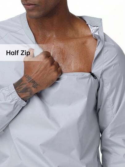 HOTSUIT 男士纯色半拉链套头运动外套，侧拉链设计——轻便桑拿上衣，适合健身房、健身和训练
