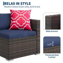 5-Piece Outdoor Sectional Sofa Set, All-Weather PE Rattan Patio Furniture With Ottoman & Tempered Glass Table, Convertible Garden Couch For Backyard, Porch, Poolside - Brown/Navy Blue - View 6