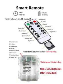 1入 10M 100 LED 仙女串燈，8種照明模式，遙控器與定時器，電池供電防水串燈，適用於居家裝飾、戶外花園、臥室、宿舍DIY、房間牆面裝飾、日裝飾 - 銅色線 - 查看 11