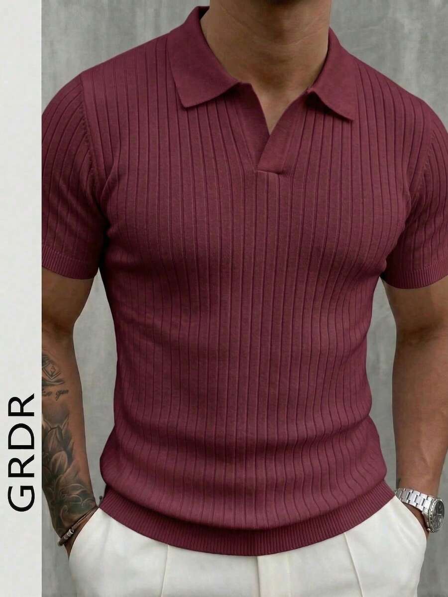 GRDR 男士夏季针织Polo衫，纯色短袖针织领，适合夏季外出穿着，时尚穿搭必备单品