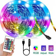 1 pieza Tira de luz LED inteligente de 1m-20m con control remoto de 24 teclas - Alimentada por USB, cambia de color, adecuada para dormitorio, sala de estar, sala de juegos, banda, fiesta y decoración de eventos - Incluye control remoto y función de temporizador - Tira de luz - Ver 3