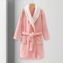 Albornoz de franela de forro polar suave y liso con capucha para niños y niñas - 1-Rosa - Ver 2