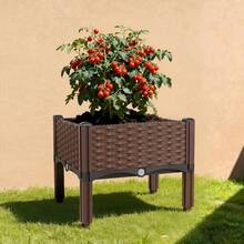 1-4 Piece Combination: Elevated Plastic Planting Box With Vine-Weave Texture. Suitable For Stacking On Balconies Or Patios For Growing Vegetables And Flowers. - 1pcs - View 3