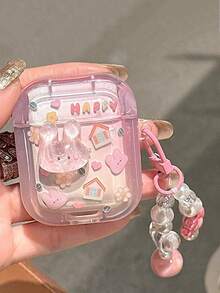 1个透明粉色TPU防震可爱兔子耳机保护套，带珍珠吊坠，兼容蓝牙耳机1/2代、Pro 3/4代 - 彩色 - 查看 8