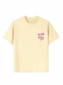 Tween Girls' Casual Graphic Print Crew Neck Short Sleeve T-Shirt, Summer Top - Apricot - View 9