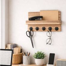 Wall Key Holder With Shelf - Rustic Wooden Mail Organizer With 5 Hooks For Entryway Storage Modern Farmhouse Home Decor Living Room Apartment Essentials - 1 Pack - View 8