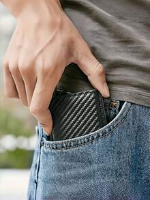 1个时尚商务男士钱包，碳纤维卡套，自动弹出式铝合金RFID卡套，PU皮革防盗卡套，防消磁卡包 - A - 查看 7