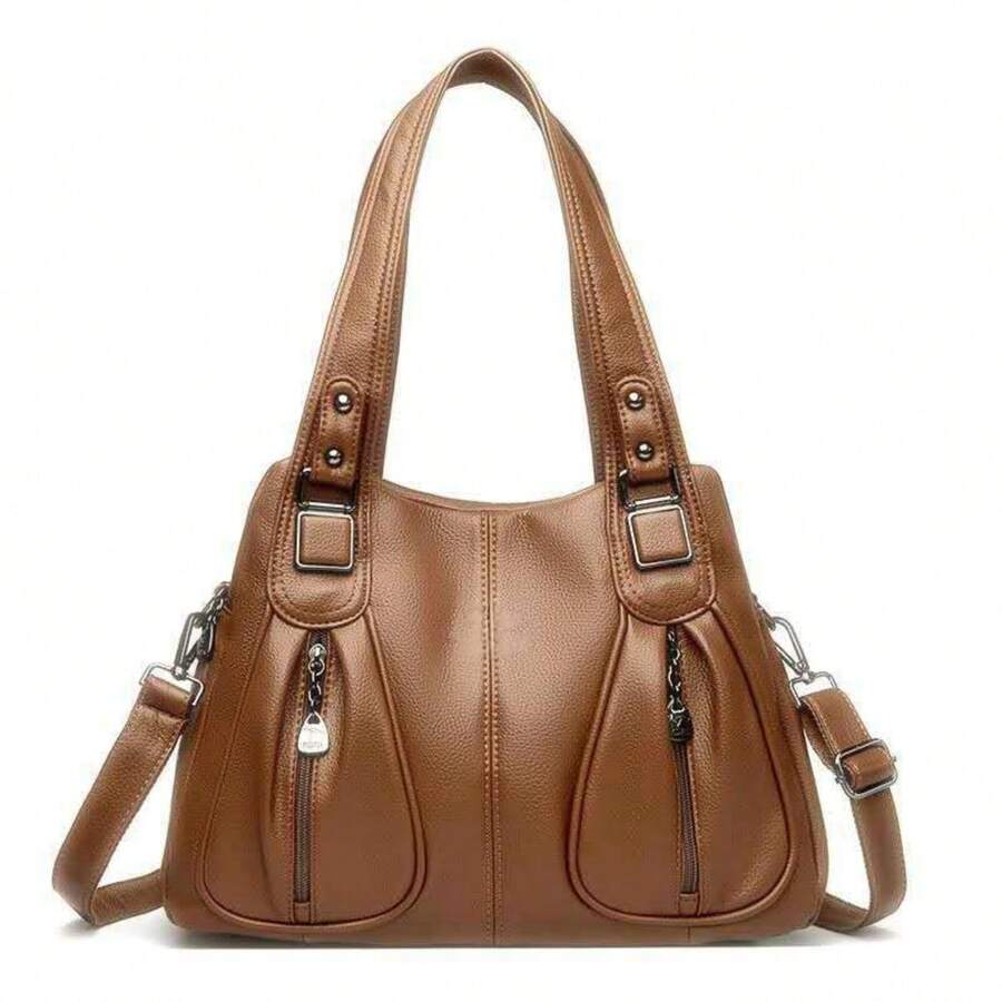 Women's Soft Leather Handbag That Can Be Used As A Shoulder Bag Or Crossbody Bag. Its Design Is Simple, Casual, Elegant And Versatile, Ideal For Middle-Aged Mothers. - 摩卡棕 - 查看 1
