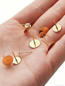 Bộ 20 khuyên tai phẳng bằng thép không gỉ mạ vàng, khuyên tai phẳng kèm chốt cài bằng thép không gỉ, phụ kiện trang sức tự làm. - Vàng - Xem 3