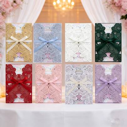 5 ชิ้น/20 ชิ้นต่อแพ็ค การ์ดเชิญดอกไม้ตัดเลเซอร์, เหมาะสำหรับงานแต่งงาน, งานหมั้น, งานเลี้ยงวันเกิด และงานเฉลิมฉลองอื่นๆ เพื่อเชิญเพื่อนและอวยพรในวันหยุด