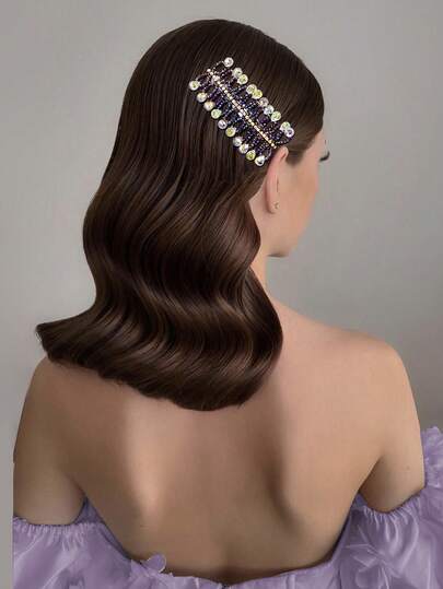 1个优雅紫色水晶发夹，饰有闪亮水钻，简约弹簧夹头饰，适合新娘、伴娘、婚礼、订婚、派对、节日礼物、日常休闲佩戴