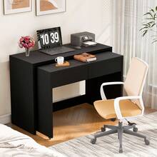Desk/Shelf + Chest Of Drawers - Compact 2-In-1 Desk, Extendable, Made Entirely Of 1.8 Cm Thick Wood, Equipped With Casters, Flexibly Combinable, Folding Desk - Black + Particleboard - View 11