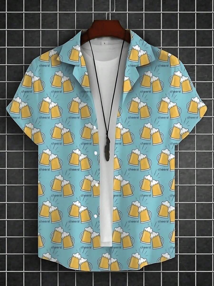 Hawaiian Shirt For Men 3d Beer Printed Short Sleeve Shirts Beer Party Shirt Tees Summer Casual Tops Loose Oversized Men Clot - A508D-AL23181 - 查看 1