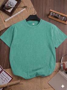 Oversized Washed Gray Short Sleeve Tee, Loose Fit Vintage Streetwear Style, Basic Summer - Green - View 1