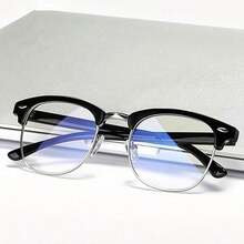 Anti-Blue Light Eyeglasses – Thin Metal Frame Anti-Glare Clear Lenses,  Retro Computer Glasses Unisex, Ultra Light Metal Frame Suitable For Office Phones Tablets Laptops – Gaming Study Daily Wear, Sleek Streamlined Design, Fashion Sturdy Eyewear, Workplace Accessories, Reinforced Hinges, Ideal For Digital Screen Users - 黑色 - 查看 9