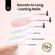 Beetles Top Coat Base Gel & Nail Glue Set-3Pcs No Wipe Top Coat Gel Nail Polish & Base Coat With 9 In 1 Nail Glue Shine Effect Long Lasting Soak Off Uv Light Lamp Diy Nail Gifts For Women & Girls - 3PCS 15ML Top & Base & Pink Builder - 查看 6