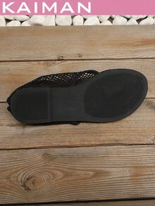 1 Pair Women's New Fashion Flat Sandals, Casual Beach Resort Fabric Hook And Loop Strap Flat Sandals, Summer - Black - View 7