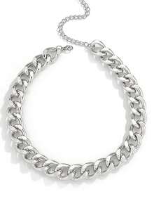 1pc European And American Minimalist Metallic Chunky Jewelry Punk Thick Chain Women's Necklace - Silver - View 3