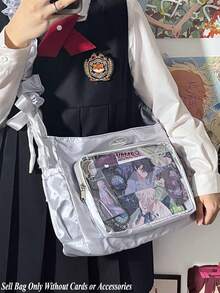 日本少女缎面亮色JK斜挎包，女士束口肩带单肩包，痛包，斜挎包，透明包，云朵钱包和手提包，女孩礼物，透明PVC单肩包，柔软便携斜挎包 - 銀色 - 查看 4