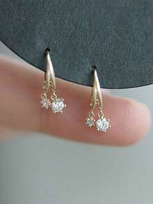 1 Pair Elegant Cubic Zirconia Drop Earrings For Women For Valentine's Day Gift Wedding Engagement Anniversary Party Jewelry - Yellow Gold - View 9