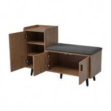 Modern Shoe Bench/Shoe Chest/Bench With Three Storage Doors, Asymmetrical Metal Handles And Multiple Storage Levels - Dimensions: W100/D34/H69 Cm - Lạc đà - Xem 6