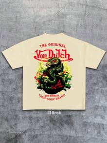 Summer TopsBlack 1pcs Women's Double Side Print Von Ditch Dragon Floral Design Red And Green Print Fabric Soft & Skin-Friendly Unisex Style Gifts For Spring Festival, Valentine's Day, St. Patrick's Day & World Cup-Van Dutch Dragon Print Women T Shirt Classic Americana Style GraphicLoose And Comfortablesummer Clothes Summer Tops - Màu be - Xem 3
