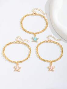 1 pieza Pulsera decorativa con estrella de mar de colores alegres para niñas, accesorio de joyería para uso diario, regalo ideal para vacaciones en la playa - Multicolor - Ver 2