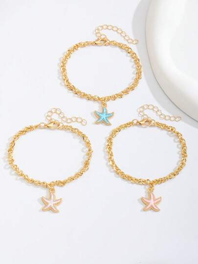 1 chiếc vòng tay trang trí hình sao biển nhiều màu sắc ngọt ngào mùa hè dành cho bé gái, phụ kiện trang sức đẹp mắt cho kỳ nghỉ biển, quà tặng.