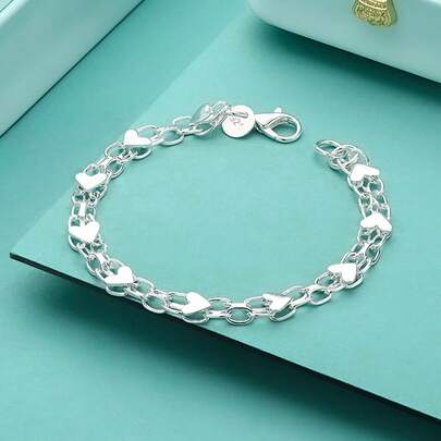New Luxury 925 Silver Plated Classic Heart Bracelets For Women Lady Fashion Designer Jewelry Wedding Party Birthday Gifts