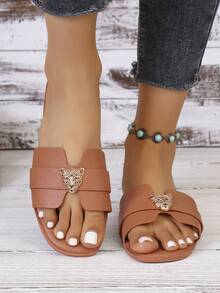 Sandal đế bằng da PU khoét lỗ mũi vuông họa tiết da báo màu trơn dành cho nữ, kiểu dáng thanh lịch, năng động, gợi cảm, thích hợp cho kỳ nghỉ hè. - màu nâu - Xem 4