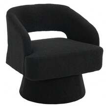 TEQIN Swivel Barrel Chair, Velvet Upholstered Modern Armchair With Striped Backrest & Plush Padding, Round Lounge Chair For Living Room, Bedroom - 泰迪絨-黑色 - 查看 1